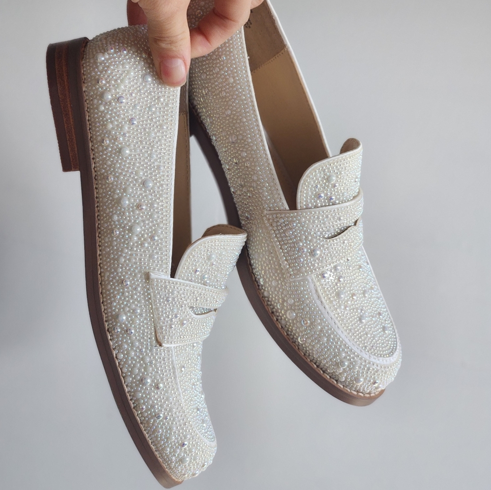 Betsey Johnson Aron Ivory Pearled Loafers